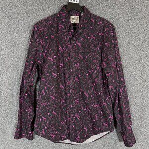 Naked & Famous Animal Print Long Sleeve Button Down Shirt - Men's Size M - Black